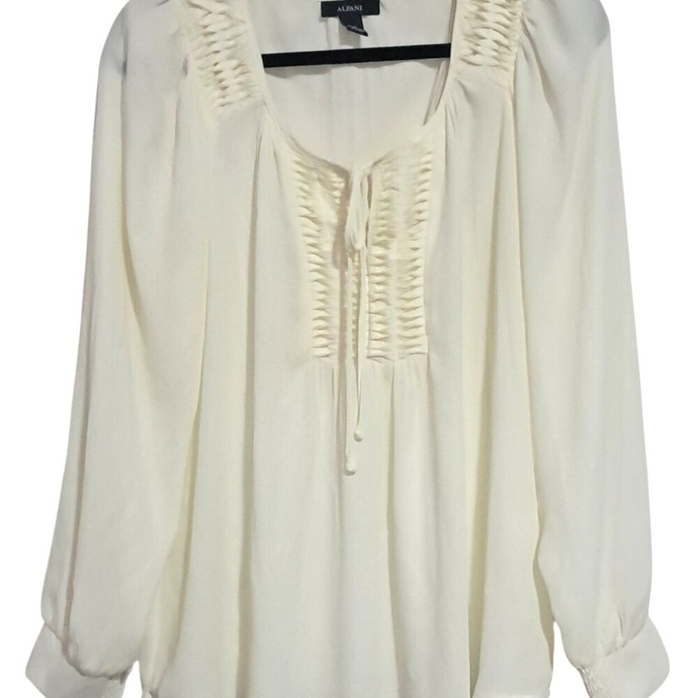 Alfani Womens Cream Pleated Front Blouse Size 16 Long‎ Sleeve 100% Polyester